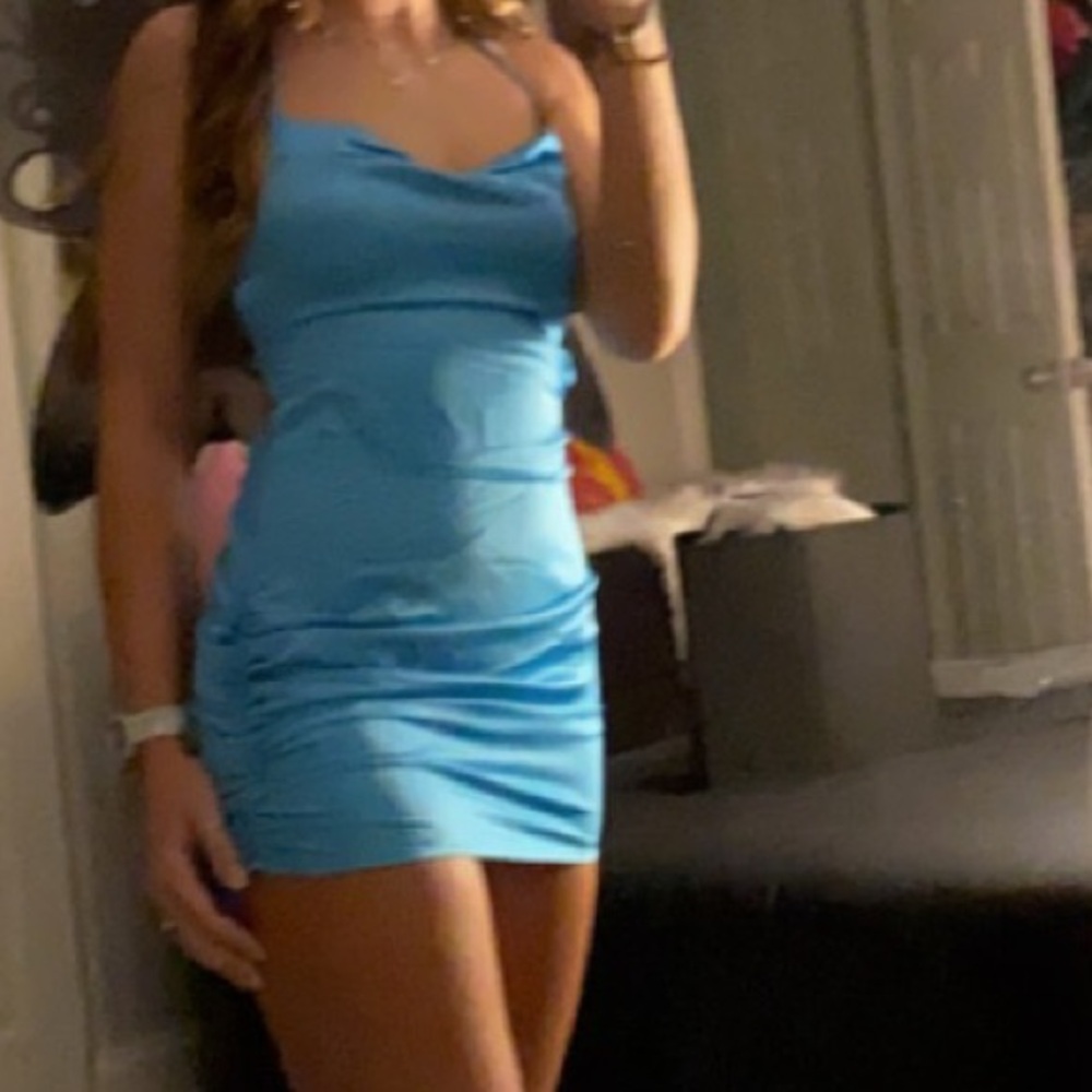 Blue backless mini dress